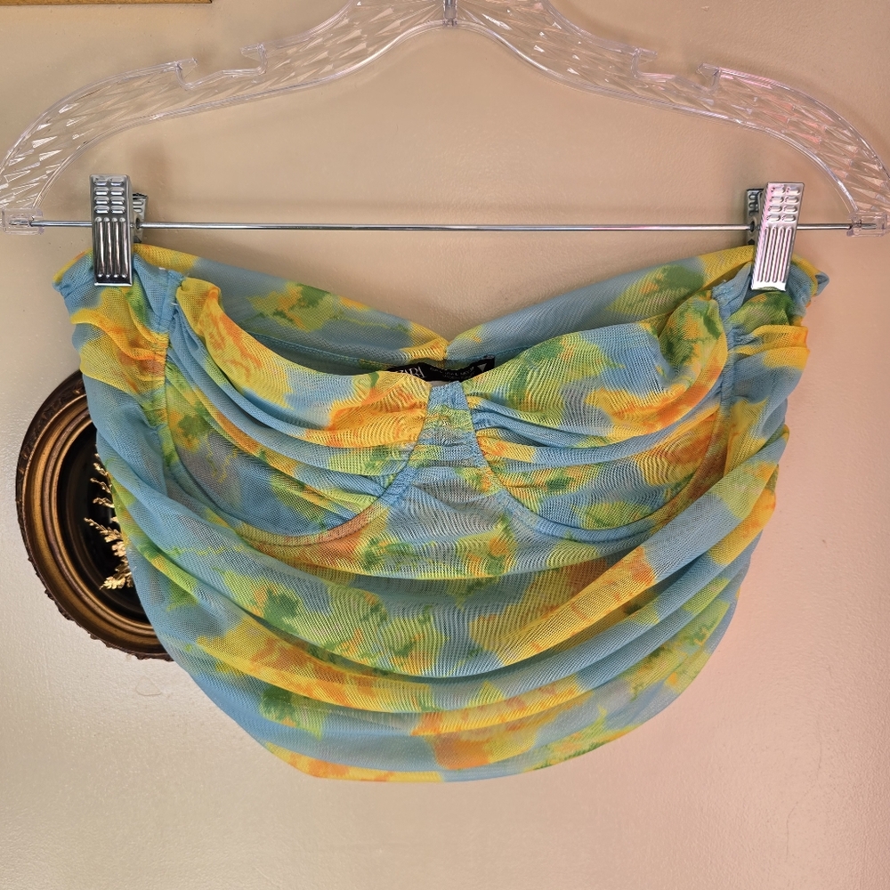 Zara tulle floral green and blue corset top